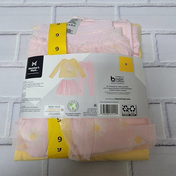 Member's Mark Girl's 3 Piece Tutu Set Yellow and Pink Flowers Size 6 - Picture 5 of 12